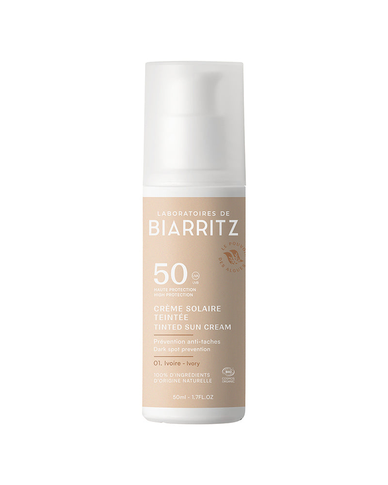 Crema Solare Colorata Bio Viso SPF 50 BIARRITZ - 3 colori