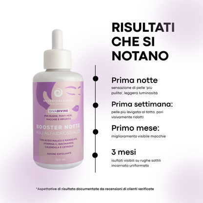 Booster notte agli alfaidrossiacidi AHA per rughe, punti neri, macchie e impurità DIVA DIVINE