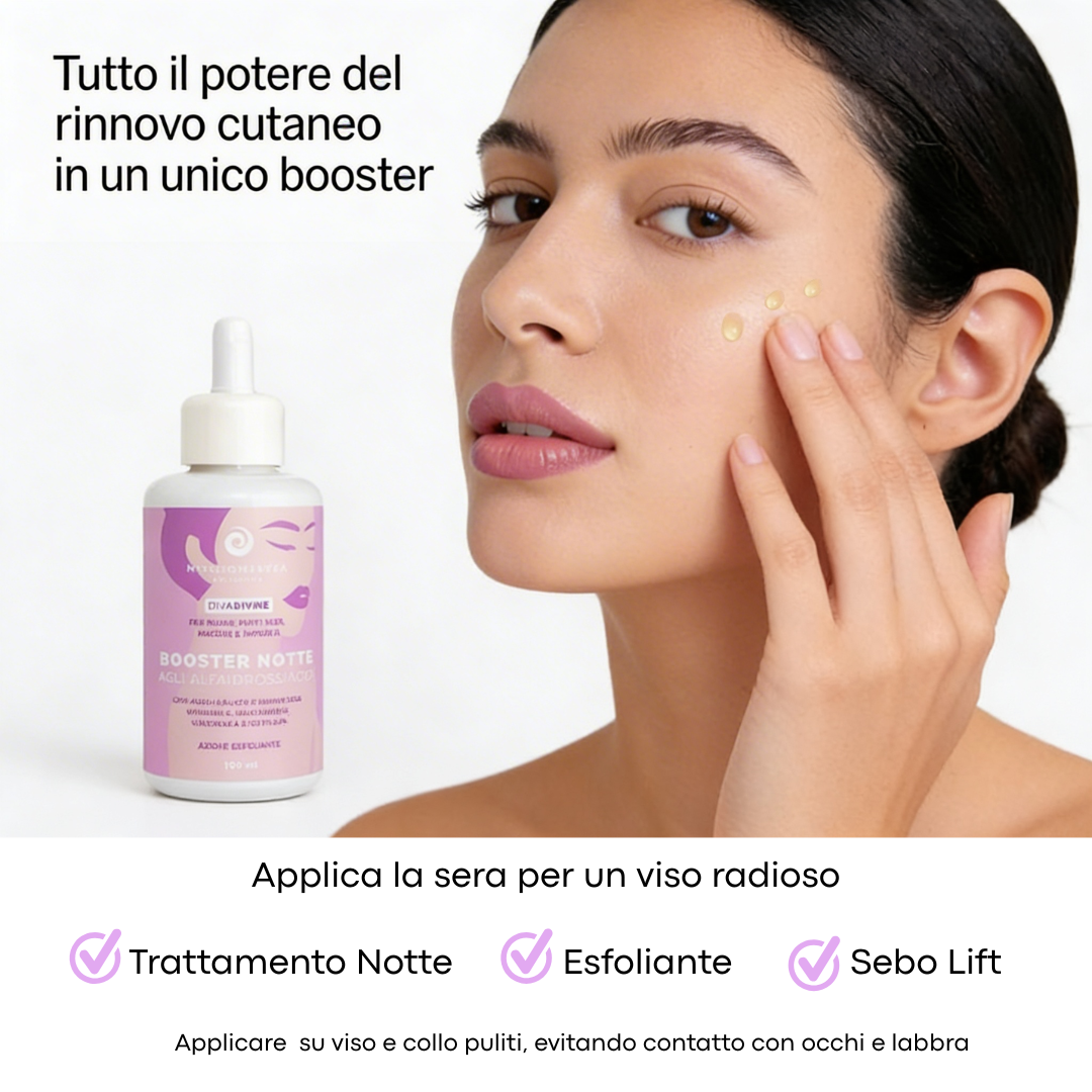 Booster notte agli alfaidrossiacidi AHA per rughe, punti neri, macchie e impurità DIVA DIVINE