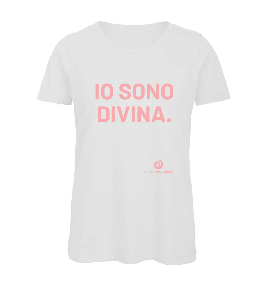 T-shirt Bianca e Rosa in cotone organico IO SONO DIVINA.
