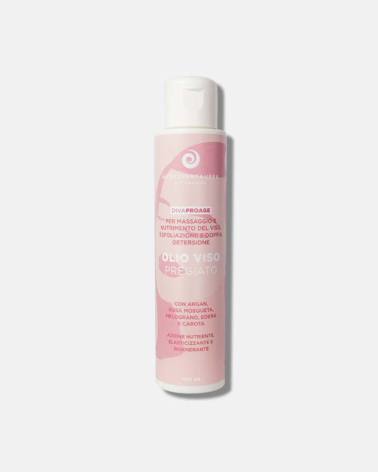 Olio Viso Pregiato per massaggio e nutrimento del viso, esfoliazione e doppia detersione DIVA PRO AGE