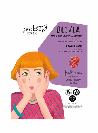 OLIVIA - Maschera Viso Peel-off Alginato Pelle Grassa - PuroBIO-FRUTTI ROSSI OLIVIA